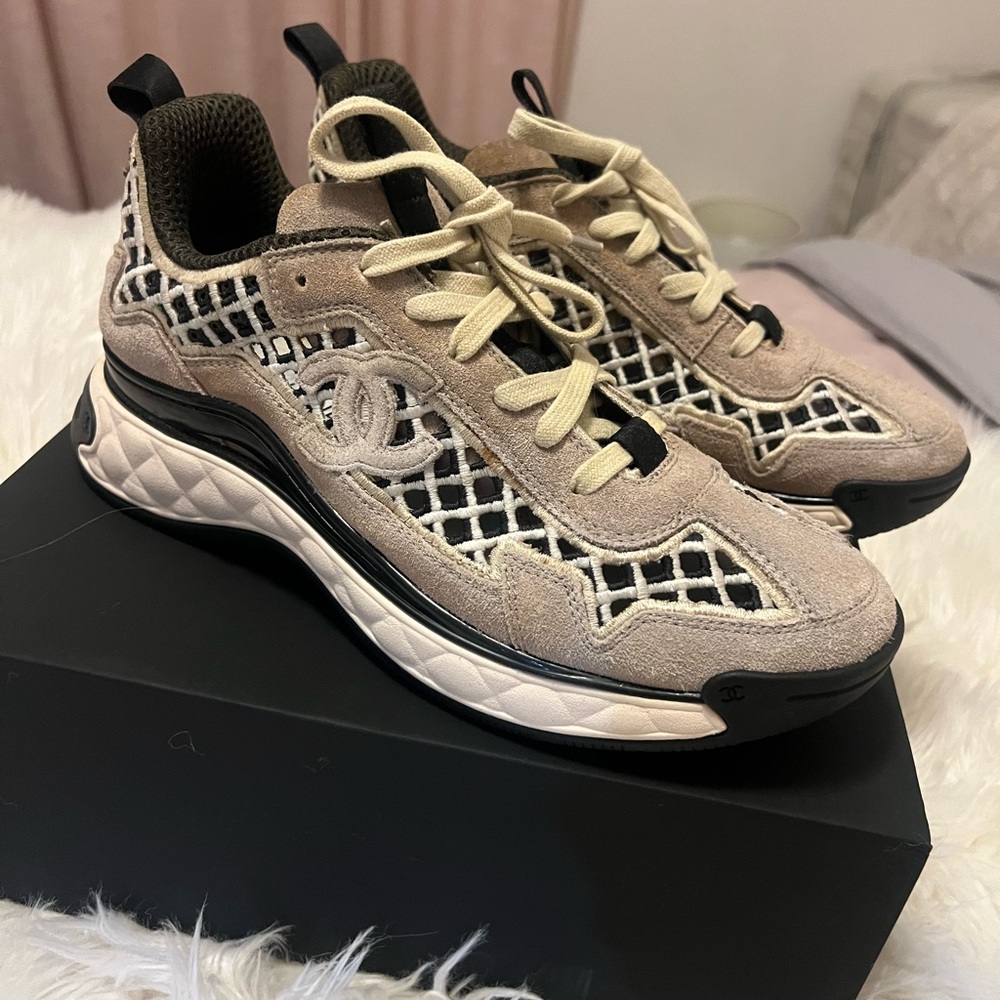 CHANEL Tan and Black Women's Sneakers
